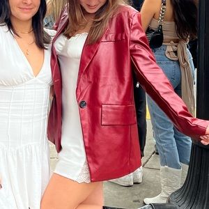 Princess Polly Burgundy Leather Blazer
